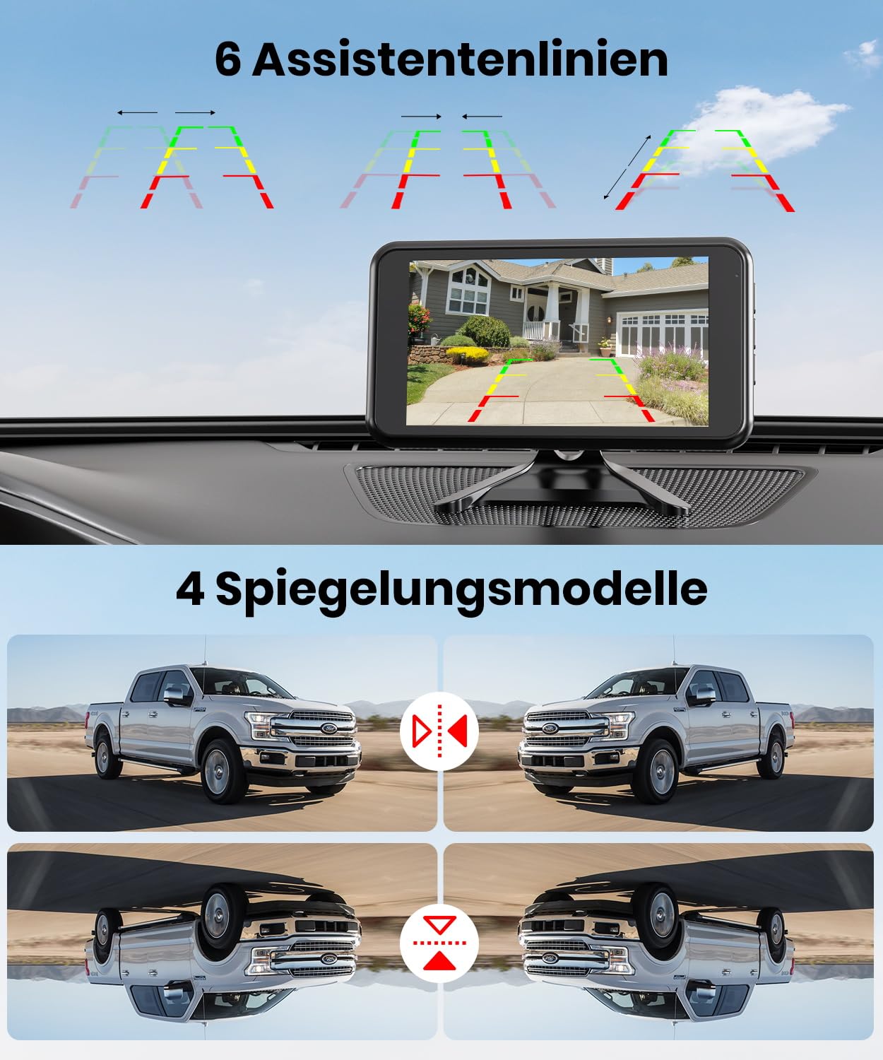 Foxpark Solar Rückfahrkamera Kabellos HD 1080P 5 Zoll Monitor Nachtsicht IP69K Wasserdicht Set für Wohnmobil LKW
