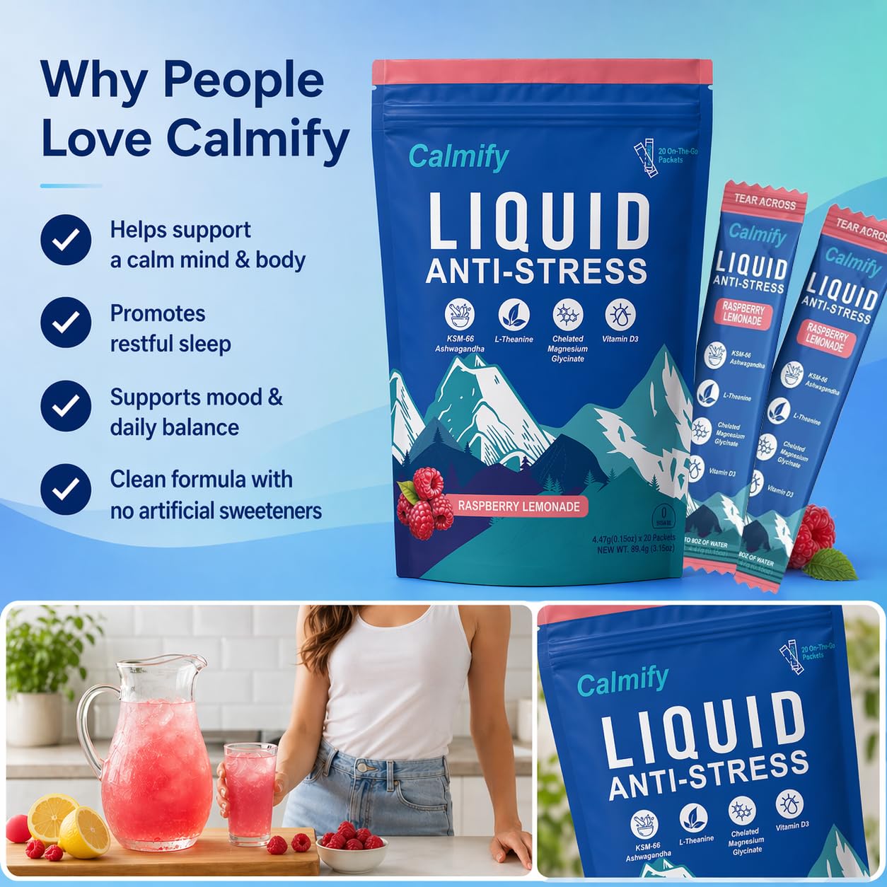 Liquid Anti Stress Cortisol | Liquid Magnesium Drink Cortisol | L-Theanine, Ashwagandha, Magnesium, Ashwagandha | 20 Packets | Sugar Free — Amazon image 3