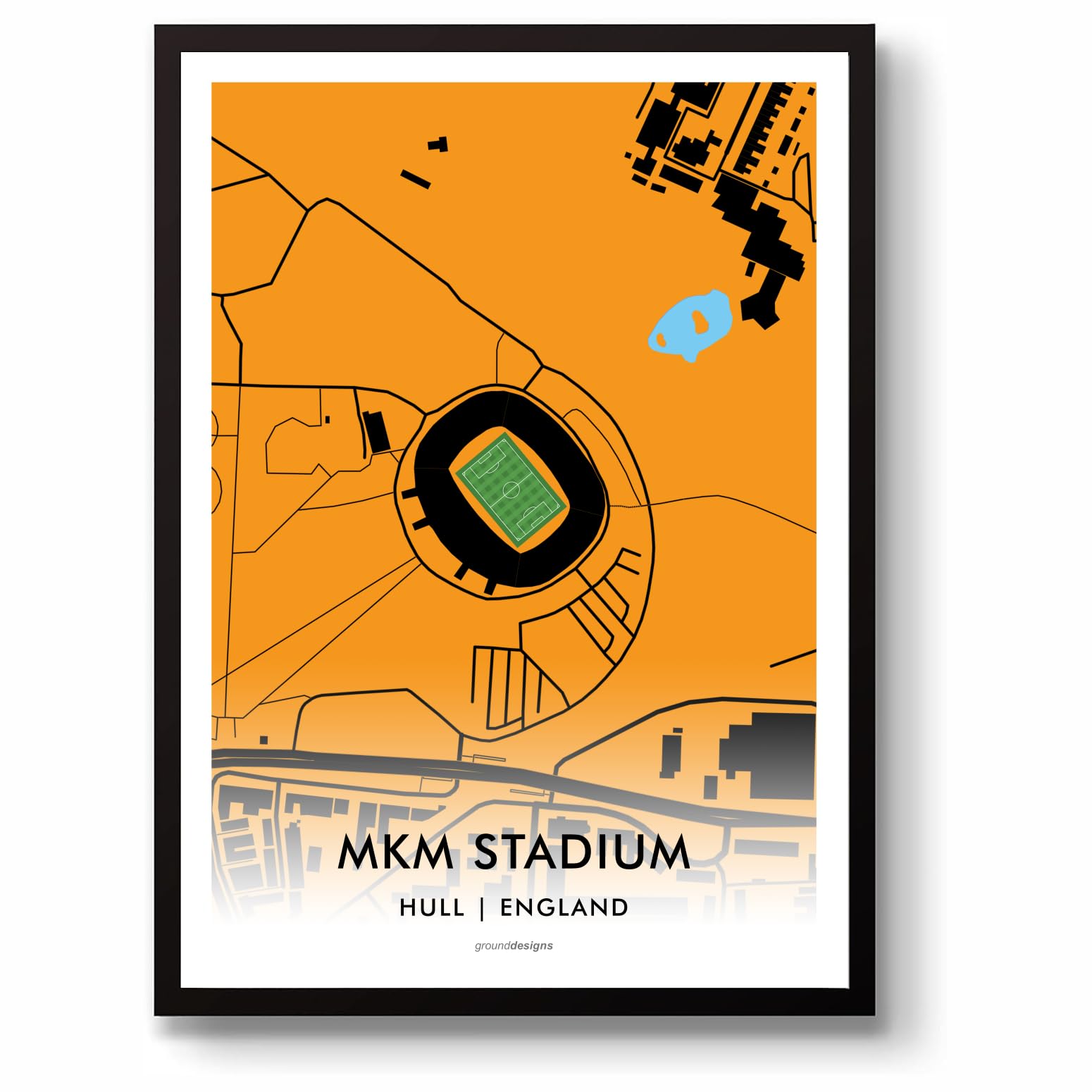 GroundDesigns HULL CITY FC Football Gift MKM STADIUM Art Map Unframed A3 Print HCAFC