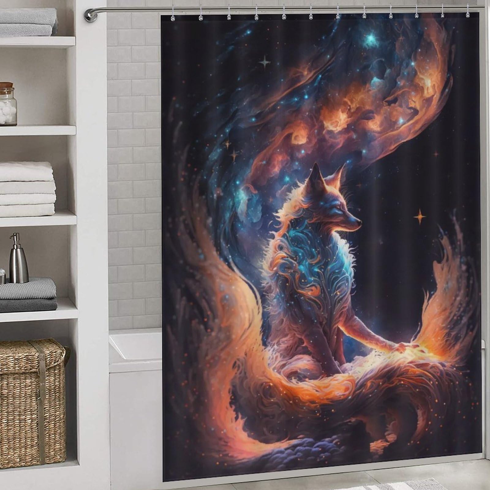 Rideau de douche anti éclaboussures 168x183 cm renard mystique pour sol de salle de bain sec
