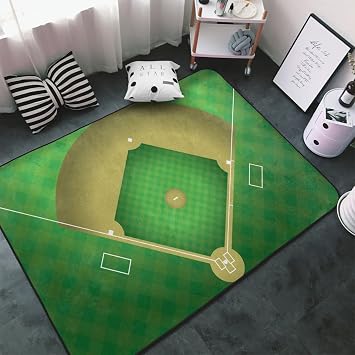 Baseball Stadium Carpet, Rectangular Rug, Rug, For Summer, Dust Mites, Antibacterial, Soundproof, Odor-Resistant, Soft To The Touch, Stylish, Gentle Flannel Rug, Floor Heating, Washable, Anti-Slip,