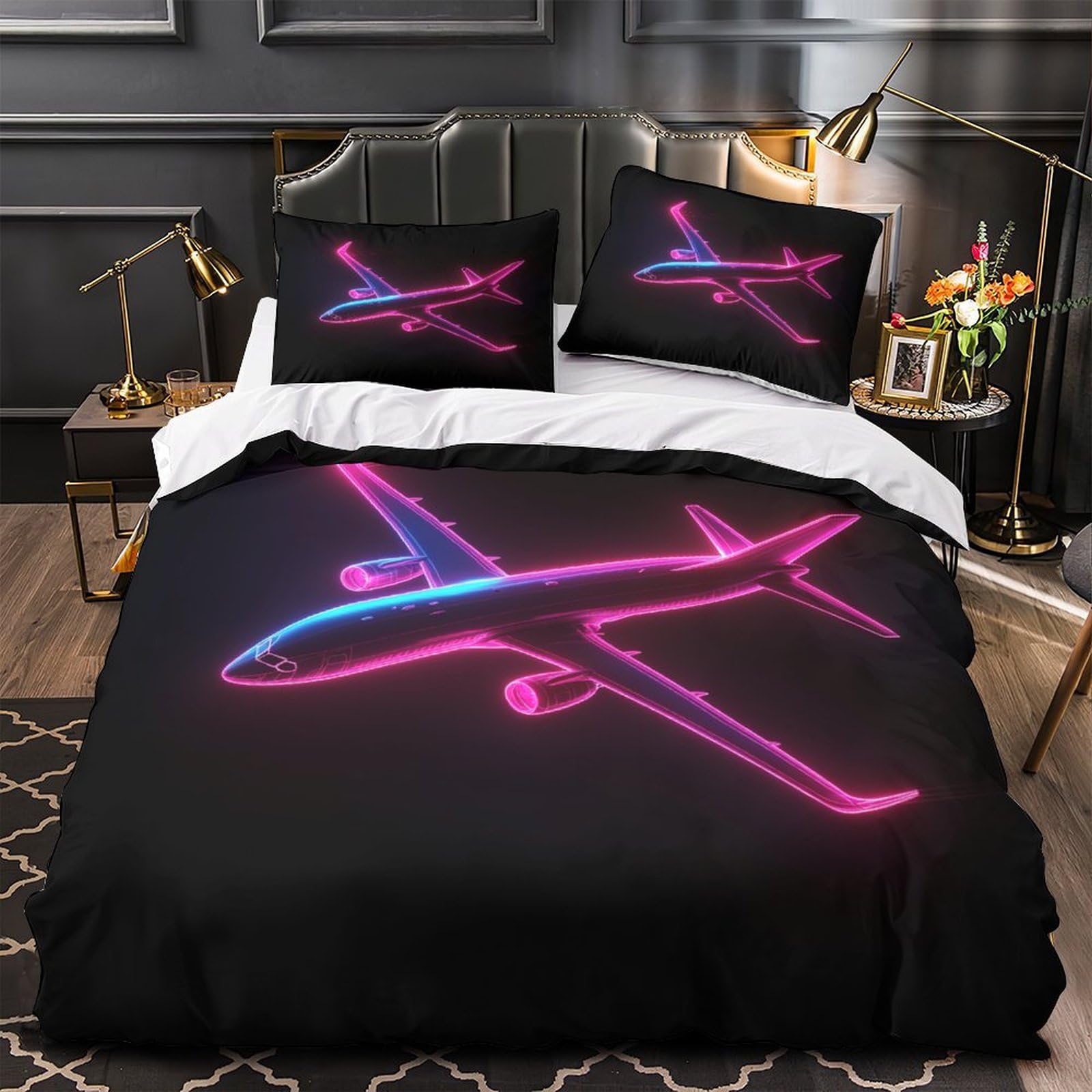 Housse de couette avion 3D anti-tache king size pour simplifier le nettoyage du lit
