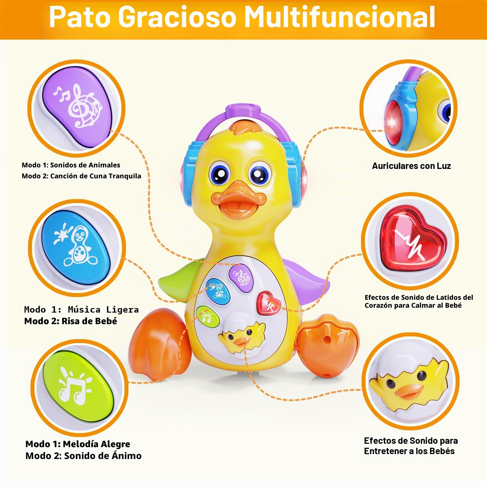 Musicales Juguetes Niños Niñas Pato de Juguete Bebes Juguetes pascuales para niños Juguete para Gatear con música y Luces Cesta de Pascua para niños Regalo originale de Pascua para Niños Niñas