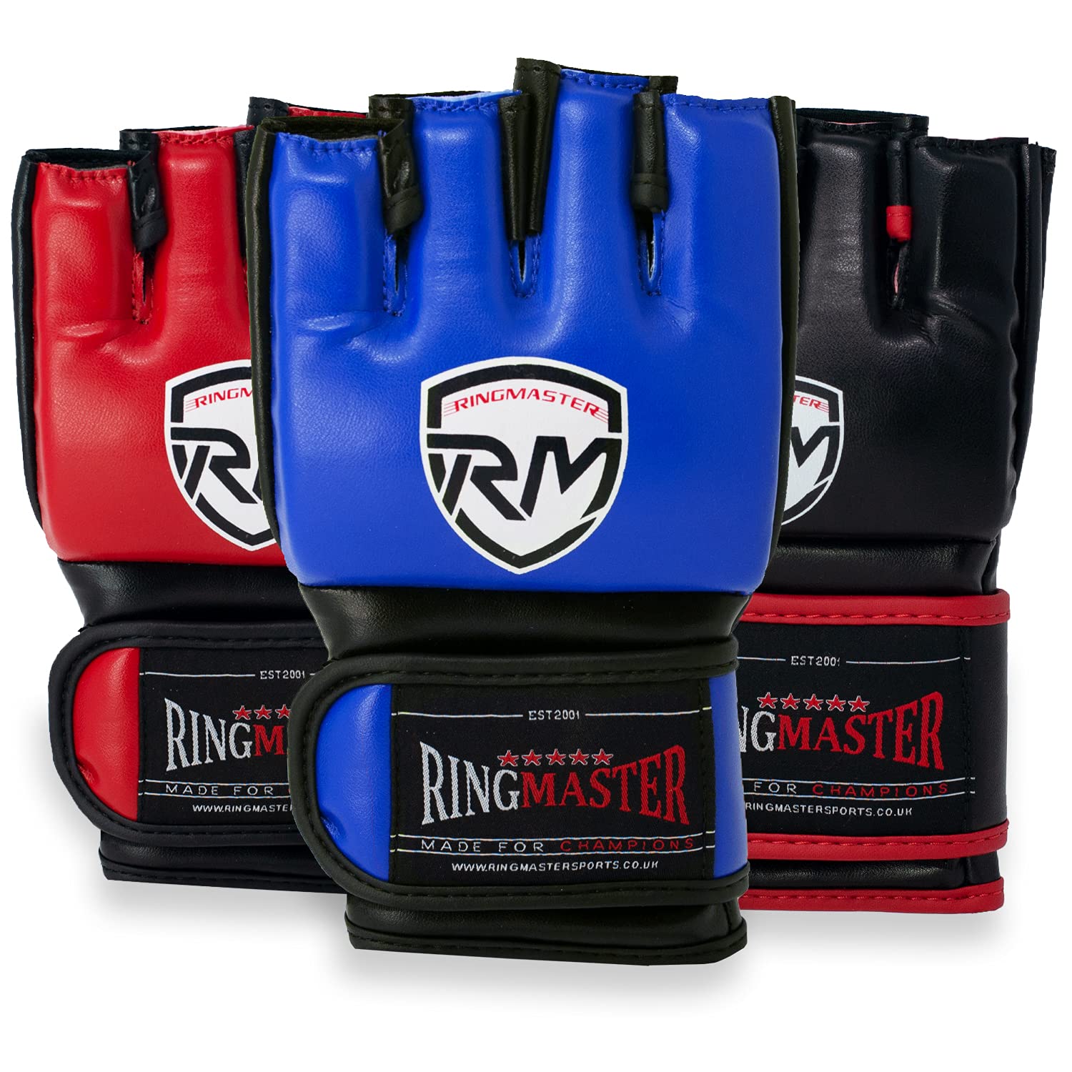 RingMaster Warrior Series MMA Gloves Bag Training Mitt Grappling Muay Thai Punching Martial Art (Large-Xlarge, Blue)
