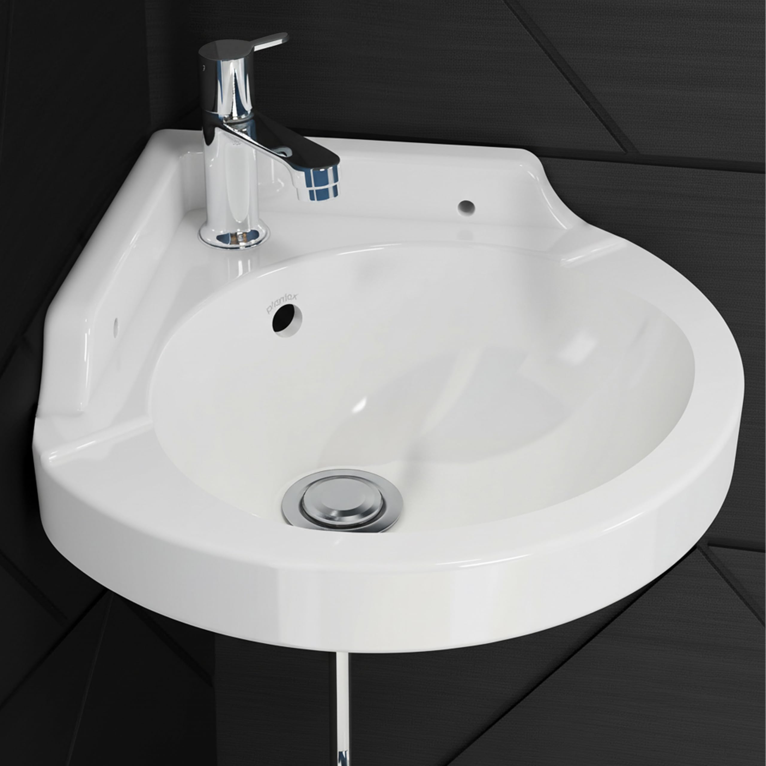 Plantex Lily Ceramic Corner Basin - White -9 Plantex Lily Ceramic Corner Basin - White -9
