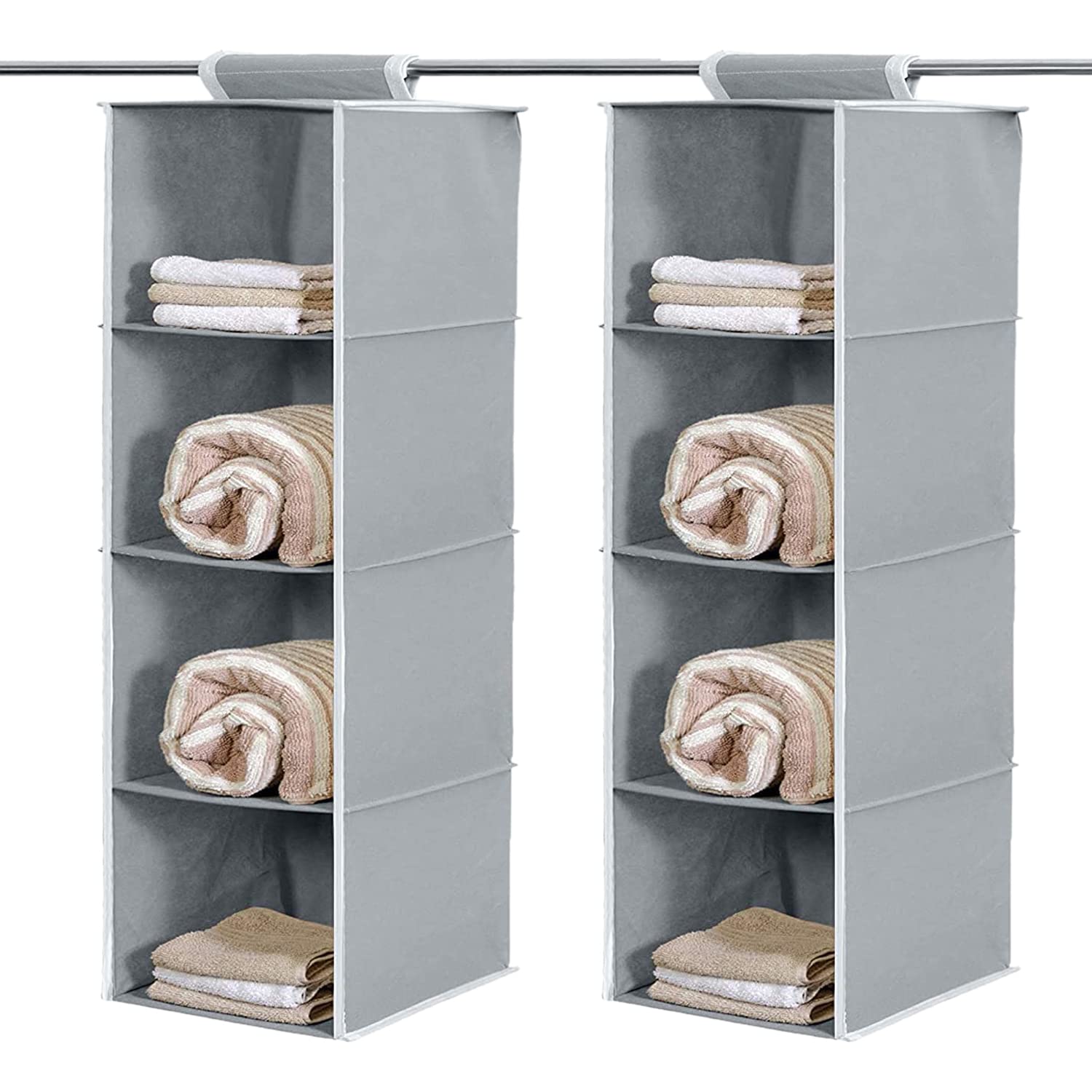 Kuber Industries 4 Shelf Closet Organizer for Wardrobe|Non-Woven Collapsible Wardrobe|Hanging Shelf for Clothes|4 Shelves Cloth Organizer|Pack of 2 (Grey)-picture-10