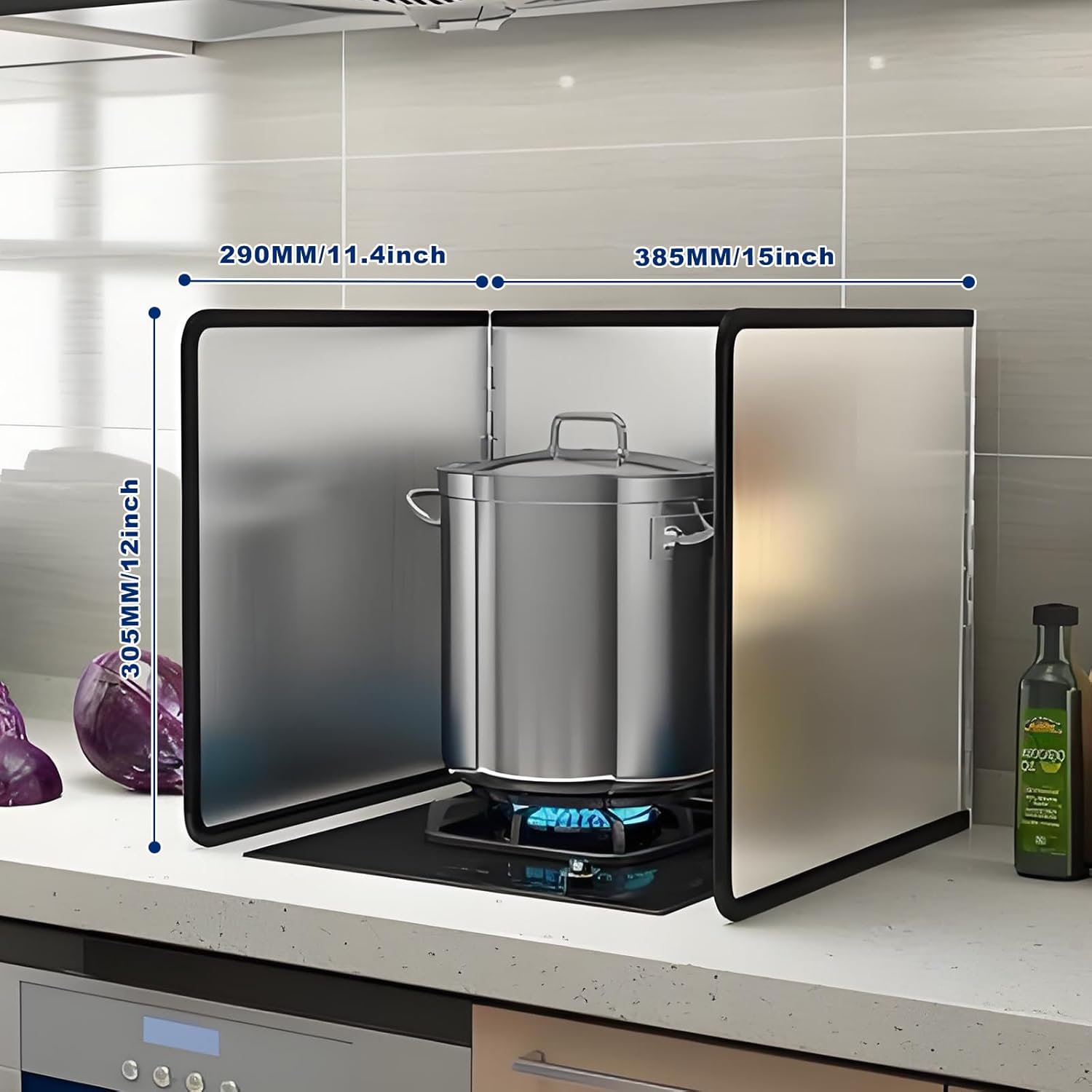 Tylulikaty 3-Sided Foldable Stainless Steel Splatter Guard for Frying - 15x11.4x12 Inch Oil Splash Screen