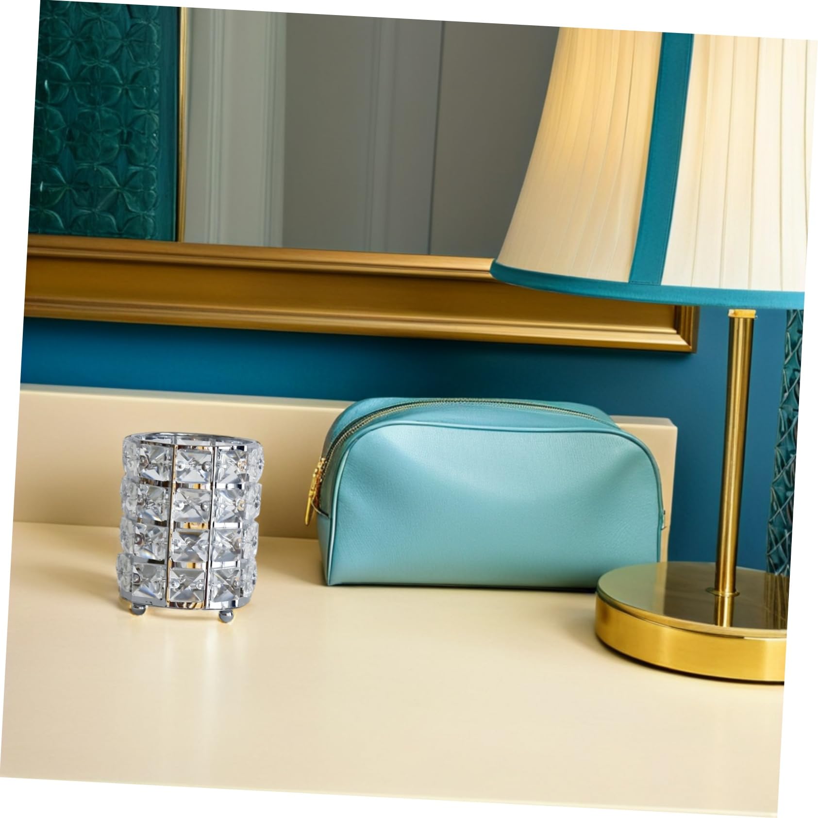 SHINEOFI Organizador de Escritorio Cristal 2 Piezas Soporte para Bolígrafos y Brochas de Maquillaje Transparente Elegante para Oficina y Tocador