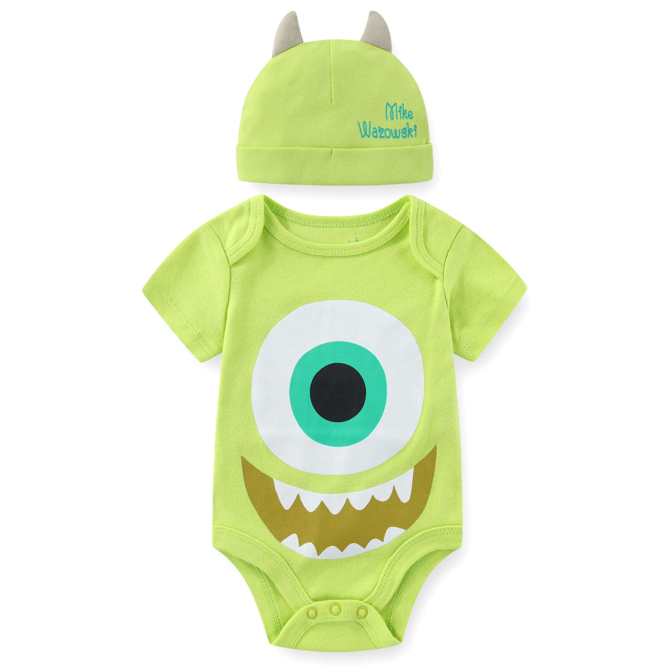 Monsters Inc. Mike Wazowski Baby Boys Bodysuit with Hat Cap 2 Piece Set for Newborn and I…