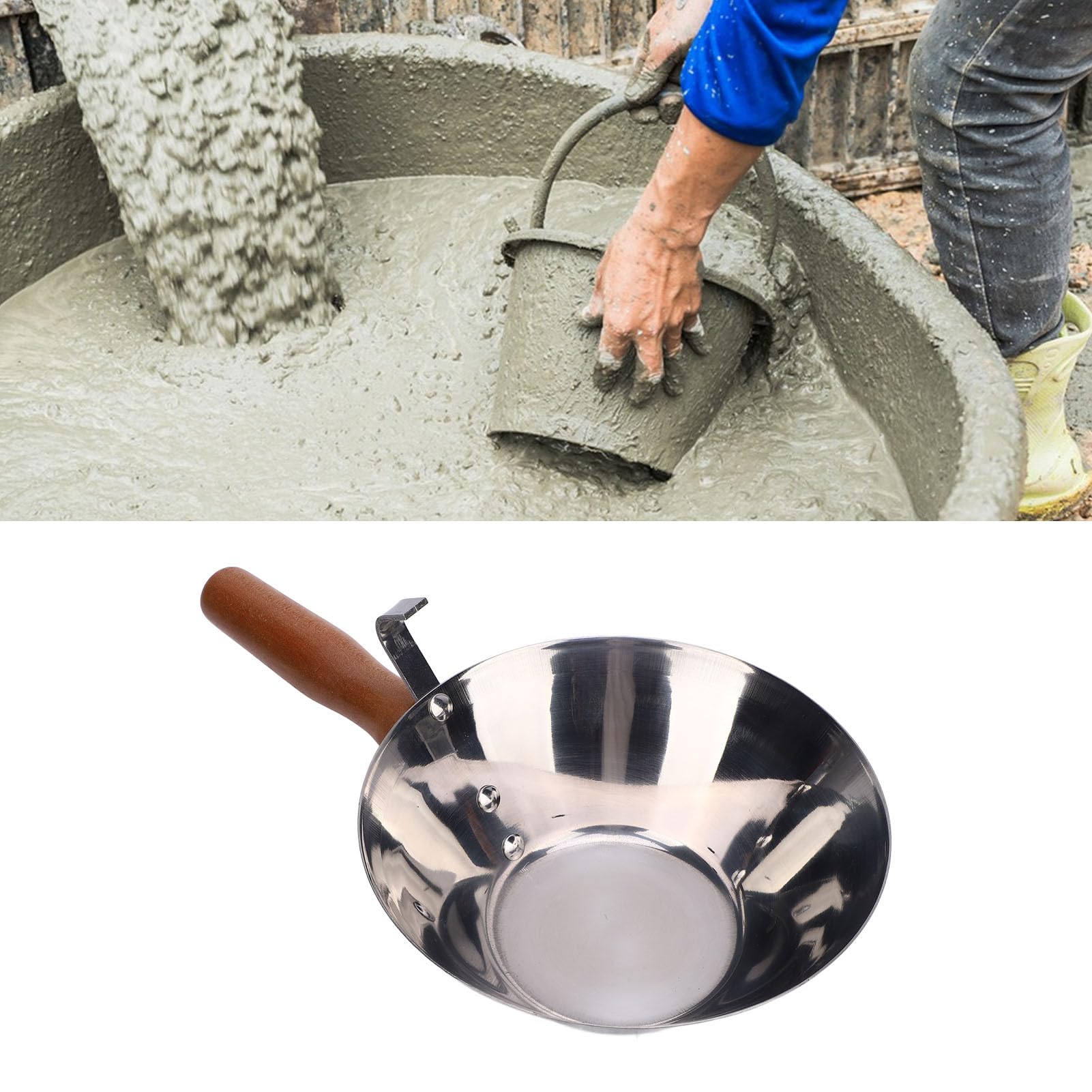 FTVOGUE Vaschetta per Fango in Acciaio Inossidabile con Manico in Legno Ciotola per Intonaco