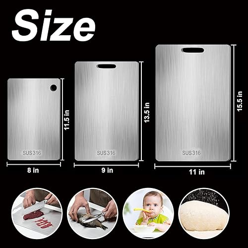 Miniatura 7 de Tabla de cortar de titanio, tablas de cortar de acero para cocina, tabla de cortar de acero inoxidable 316, grande de doble cara higiene de grado