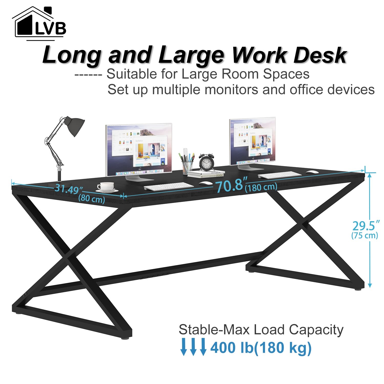 LVB Schreibtisch Moderner großer Computertisch für Home Office Bürotisch Holztisch Arbeitstisch Computertisch für Schreiben und Lernen im Schlafzimmer Einfacher Gaming-Schreibtisch Schwarz | Speziell entwickelter Gaming Schreibtisch mit extra großer Tisch
