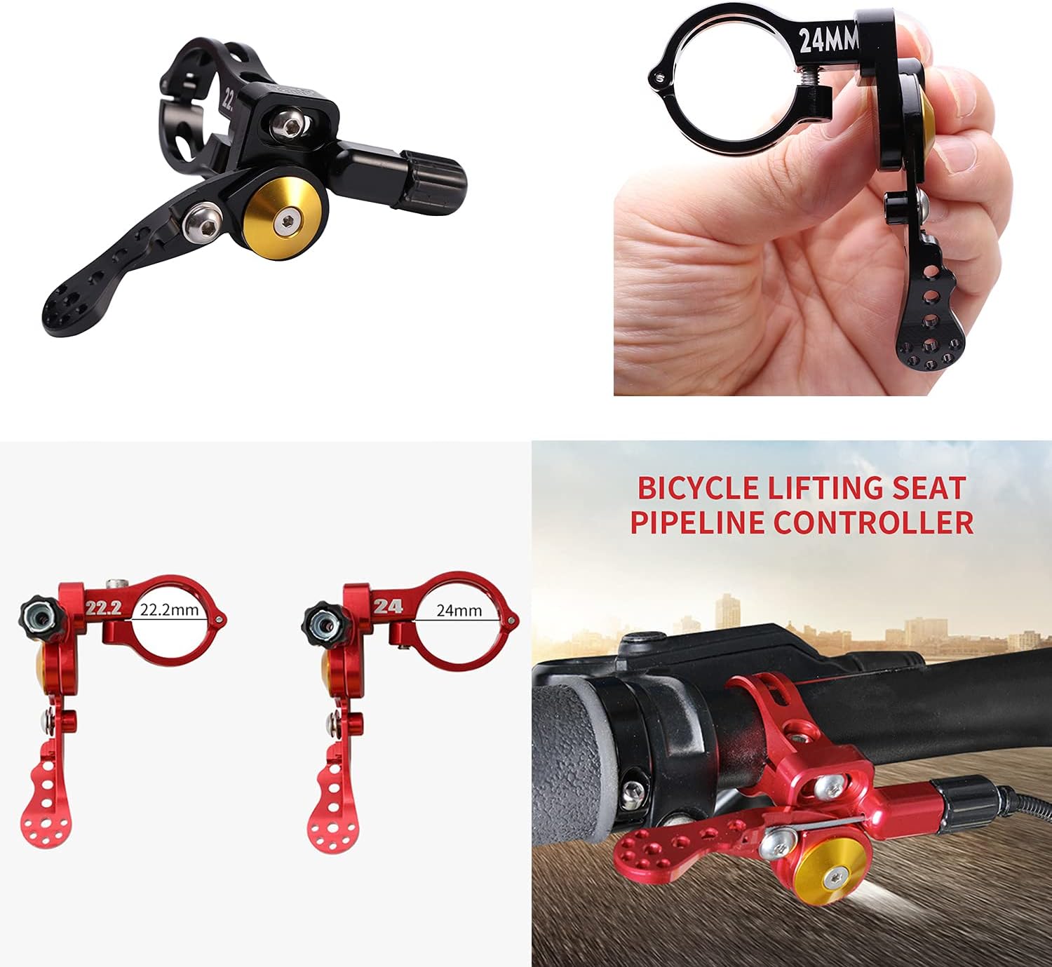 Adjustable Mountain Bike Seatpost Dropper Remote Lever w/ Wrenches, Aluminium Universal Bicycle Seatpost Remote Lever Shifter fit for 22.2 mm or 24 mm MTB Handlebar(Black -22.2cm)
