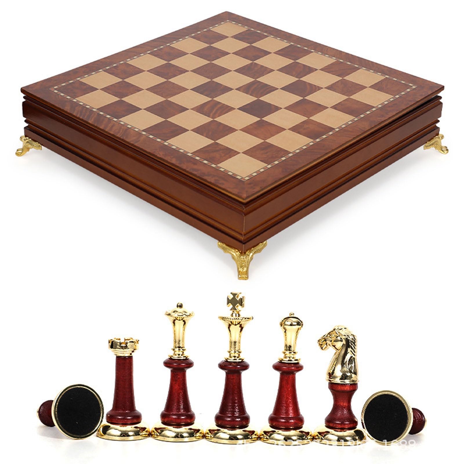 Set di scacchi in legno da 15,7", design raffinato della scacchiera superiore/inferiore for principianti e giocatori professionisti