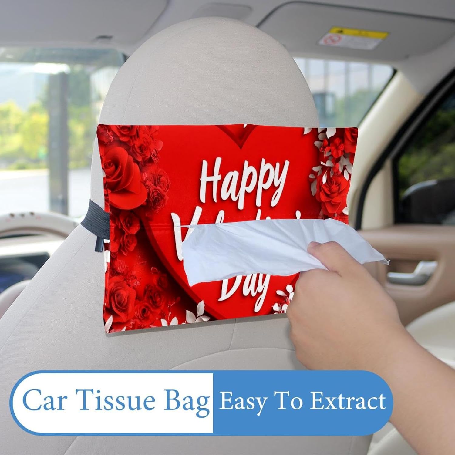 2 Pieces Tissues Purse Pocket Car Tissue Box Holder, Reusable Travel Car Visor Tissue Pouch Zipper Tissue Case for Vehicle Paper Storage (Romantic Red Valentine Roses) image 2