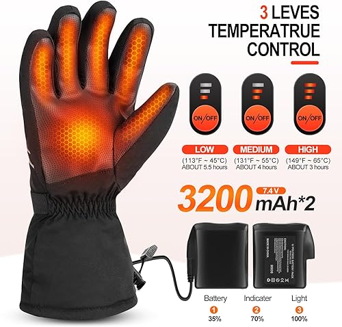 Miniatura 2 de RunRRIn Heated Gloves for Men Women - 7.4V 3200mAh Rechargeable Electric Battery Powered Hand Warmer, Winter Heating Thermal Waterproof Snow Ski