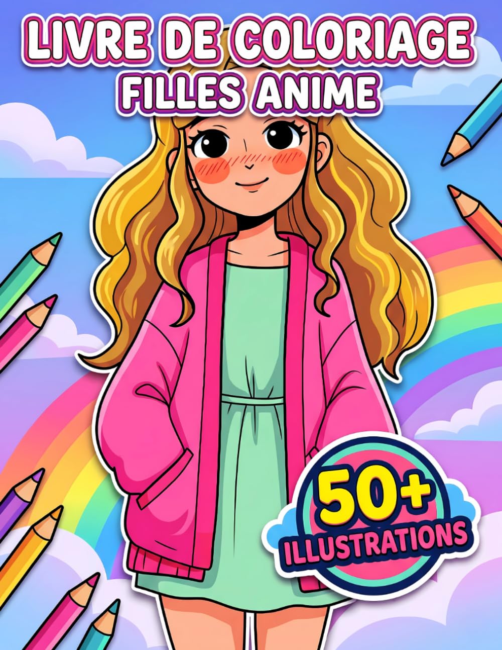 Livre de coloriage – Filles Anime: Plus De 50 Modèles Adorables De Qualité Supérieure Pour Jeunes : Parfait Pour Se Détendre Chaque Jour