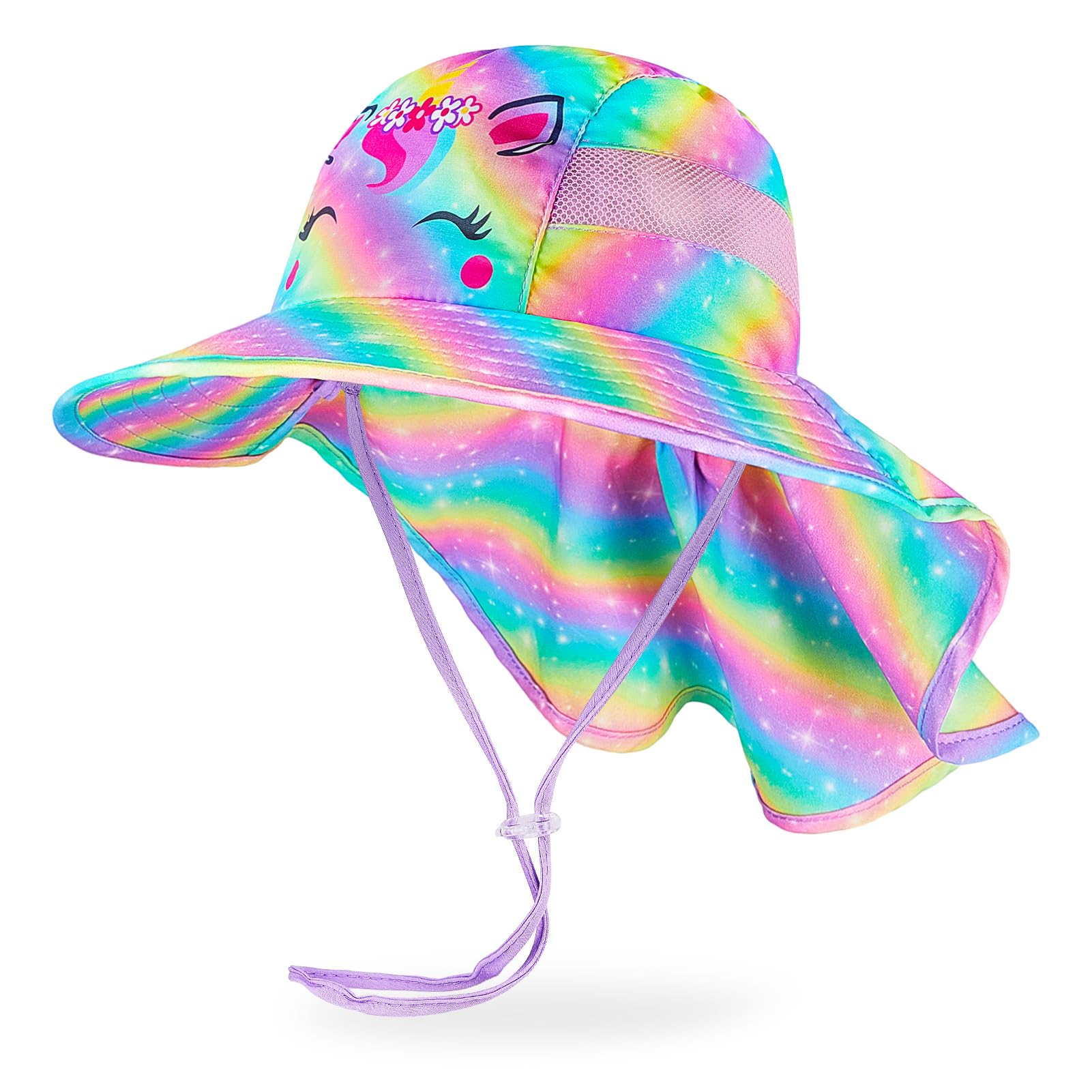 MHJY Kids Sun Hat Girls UV Protection Summer Hats Adjustable Beach Cap Unicorn Bucket Hats with Wide Brim Neck Flap for Toddlers 2-9 Years — view 18