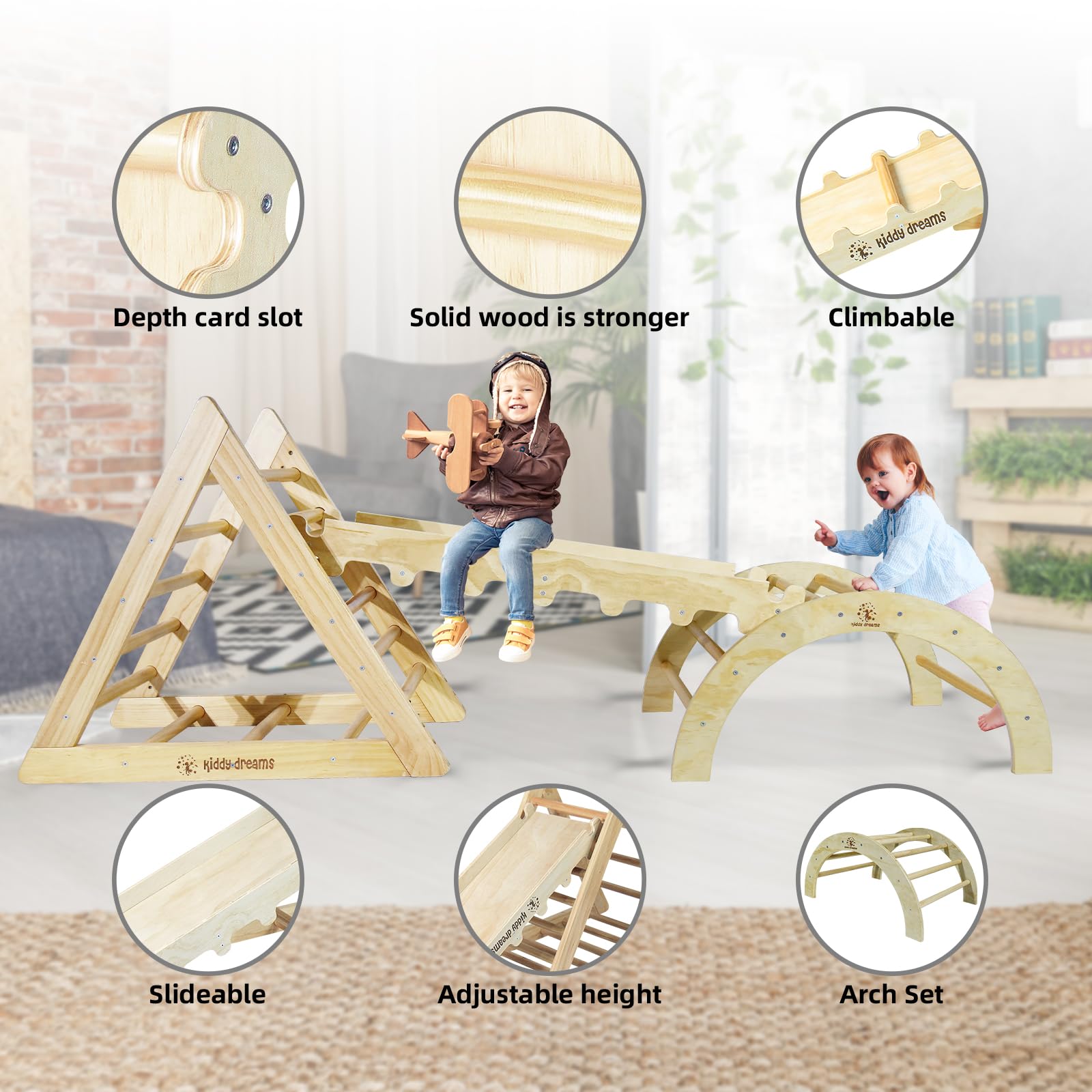 CCLIFE Triángulo Juguete Plegable 6 en 1 Triángulo Escalera Madera para Niños Juego de trepa de Carga 150 kg, a Partir de 1 Años