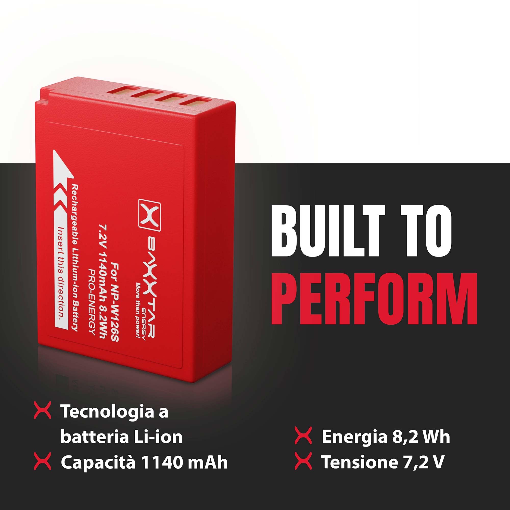 Baxxtar Pro 2X NP-W126s Batteria 1140mAh – Ricambio per Fujifilm NP-W126s / NP-W126 – per X100F X100V X100VI X-T3 X-T20 X-T30 X-T50 X-S10 X-Pro2 X-E4 X-M5 – doppia riserva