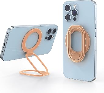 Magnetic Phone Grip, Stand & Ring Holder with Rotatable Kickstand Removable, Adjustable, Compatible with Various Models - 360Rotation, Ultra-Thin, Foldable Stand, Finger Loop - Gold
