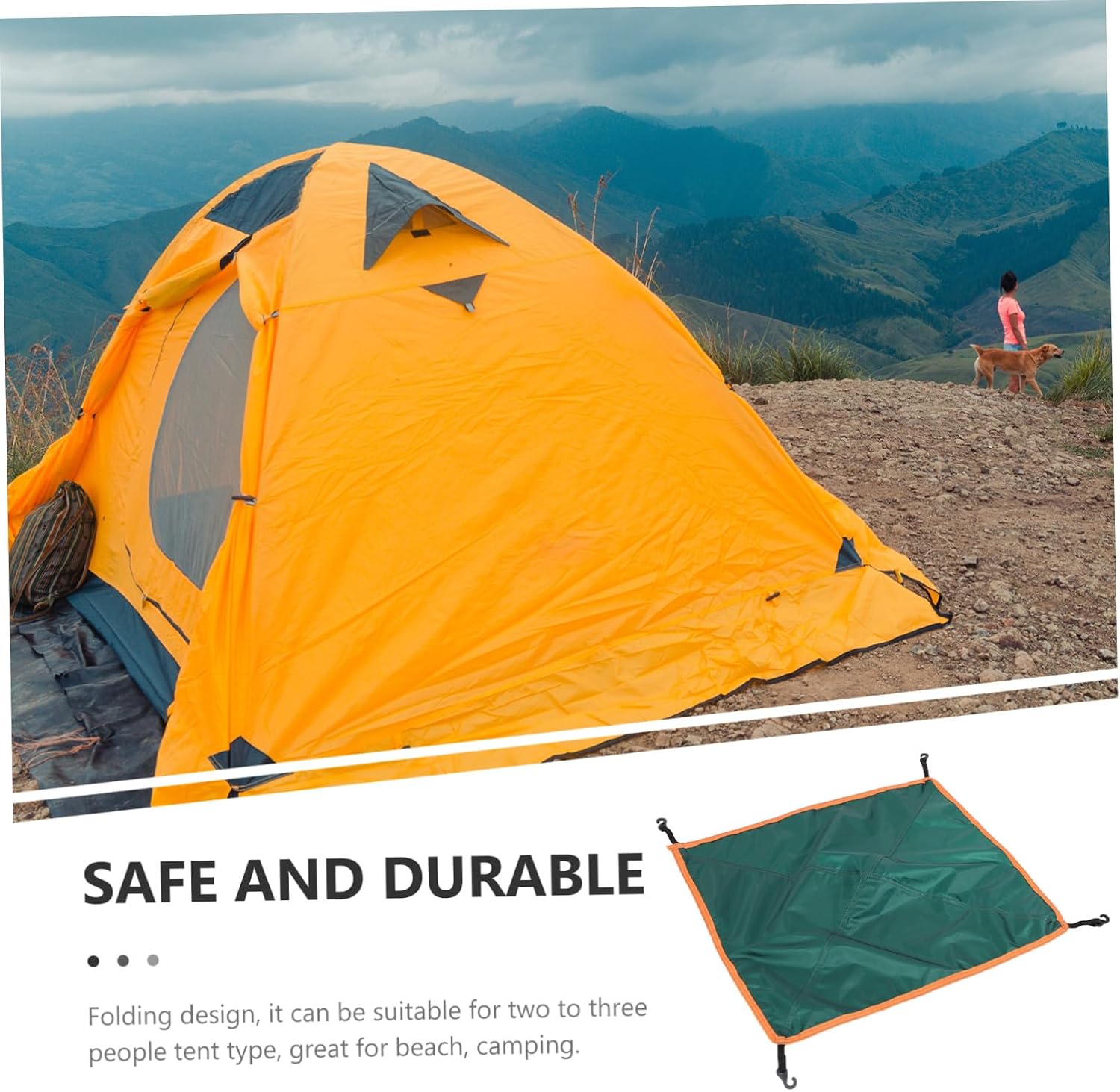 Portable Wear-Resistant Tent Rain Cover with Hooks Outdoor Camping Shelter Canopy for Two-Person Tent Military Green UV Protection