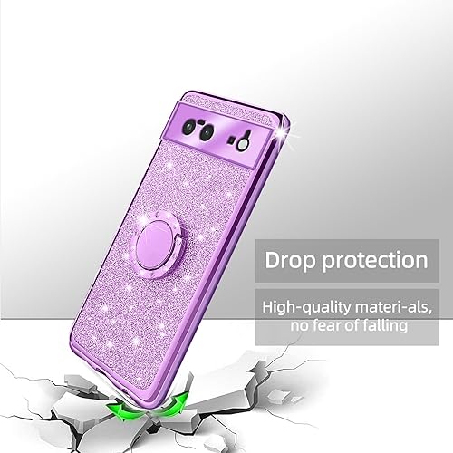 Miniatura 7 de Funda para Google Pixel 6, Pixel 6 para mujer, con purpurina, suave, elegante, transparente, TPU de lujo, linda funda protectora con correa de pie