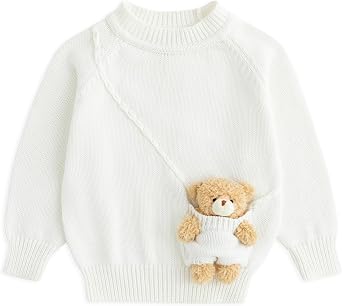 Simplee kids Baby Girl Knit Sweater, Cute Animal Pocket Bag, 12M-5Y