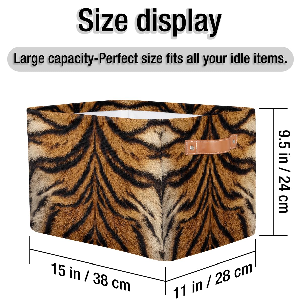 SEULIFE Animal Tiger Leopard Print Foldable Storage Basket, Large Collapsible Organizer Storage Bin Cube Toys Storage Boxes with Handles for Bathroom Kids Nursery Closet Storage, 1 Pack