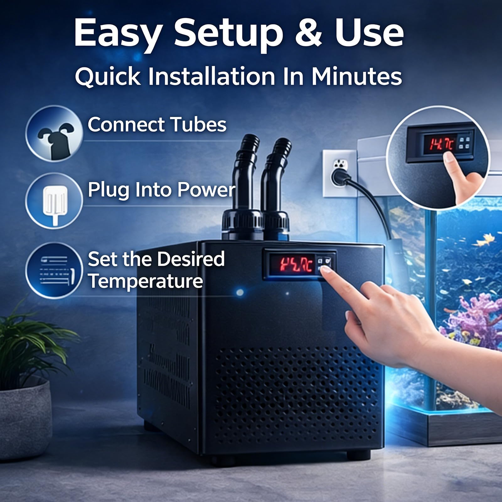 Funzionamento Silenzioso, Chiller per Acquario 160L 1/10 HP 270W, Refrigeratore per Vasca per Pesci con Controllo Digitale per Reef e Coralli
