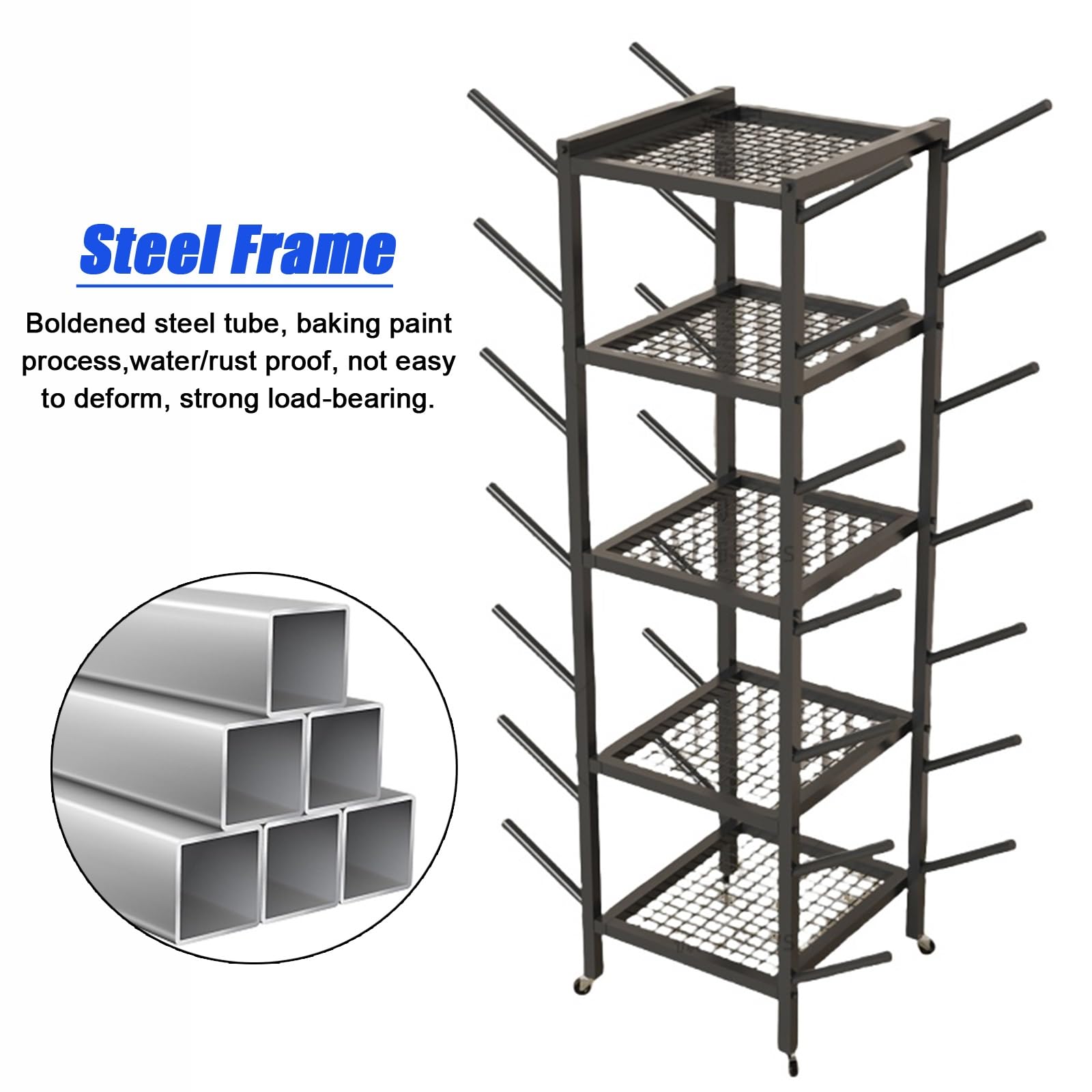 Soporte para Esterilla de Yoga, Soporte Independiente de 5 Niveles - Organizador móvil para esterillas de Fitness y Rodillos de Espuma, Ideal para gimnasios, Estudios, escuelas y Clubes - So