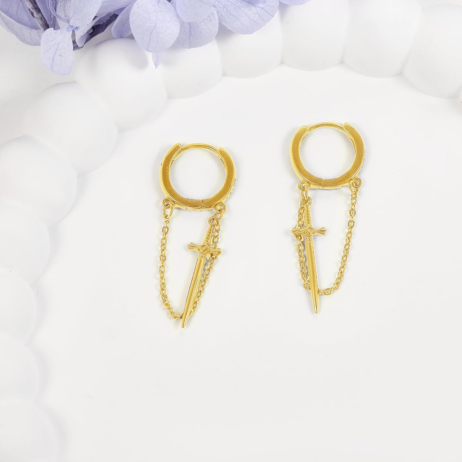 Sword Earrings Sterling Silver Sword Dangle Hoop Earrings for Women Gothic Tassel Earrings Jewelry - Image 3