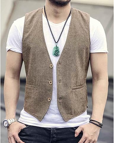 YOSUWOAI Herren Leinenweste Sommer - Atmungsaktive Weste Für Strand & Hochzeit