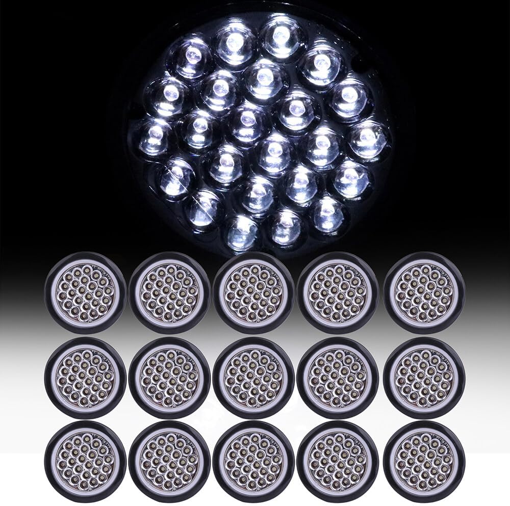 15x 4" Round Clear LED Trailer Tail Lights - 4 Inch Round LED Stop & Turn Signal Lights with Amber Turn Signal for RV & Trucks - Rubber Grommets