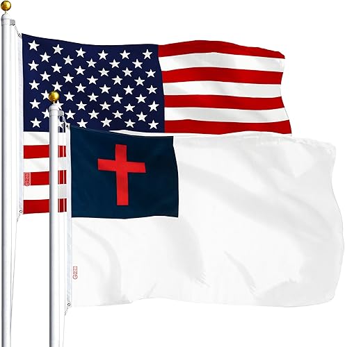 G128 Paquete combinado bandera estadounidense de 3 x 5 pies 75D impresas estrellas y bandera cristiana 3 x 5 pies 75D impresa