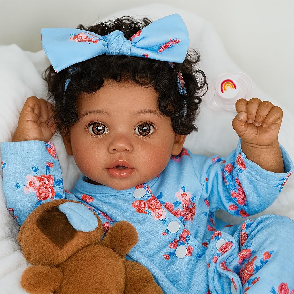 - Lifelike Reborn Black Girl - 20 Inch African American Newborn Baby Girl, Real Life Baby Dolls with Weighted Soft Cloth Body for Kids Age 3 +