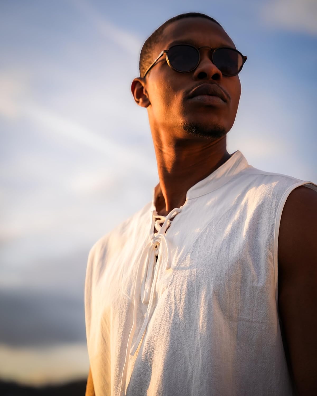 COOFANDY Men Tank Top Cotton Linen Beach Sleeveless Shirt Lace Up Bohemian Hippie Renaissance Pirate Kilt Medieval Tunic - Image 5