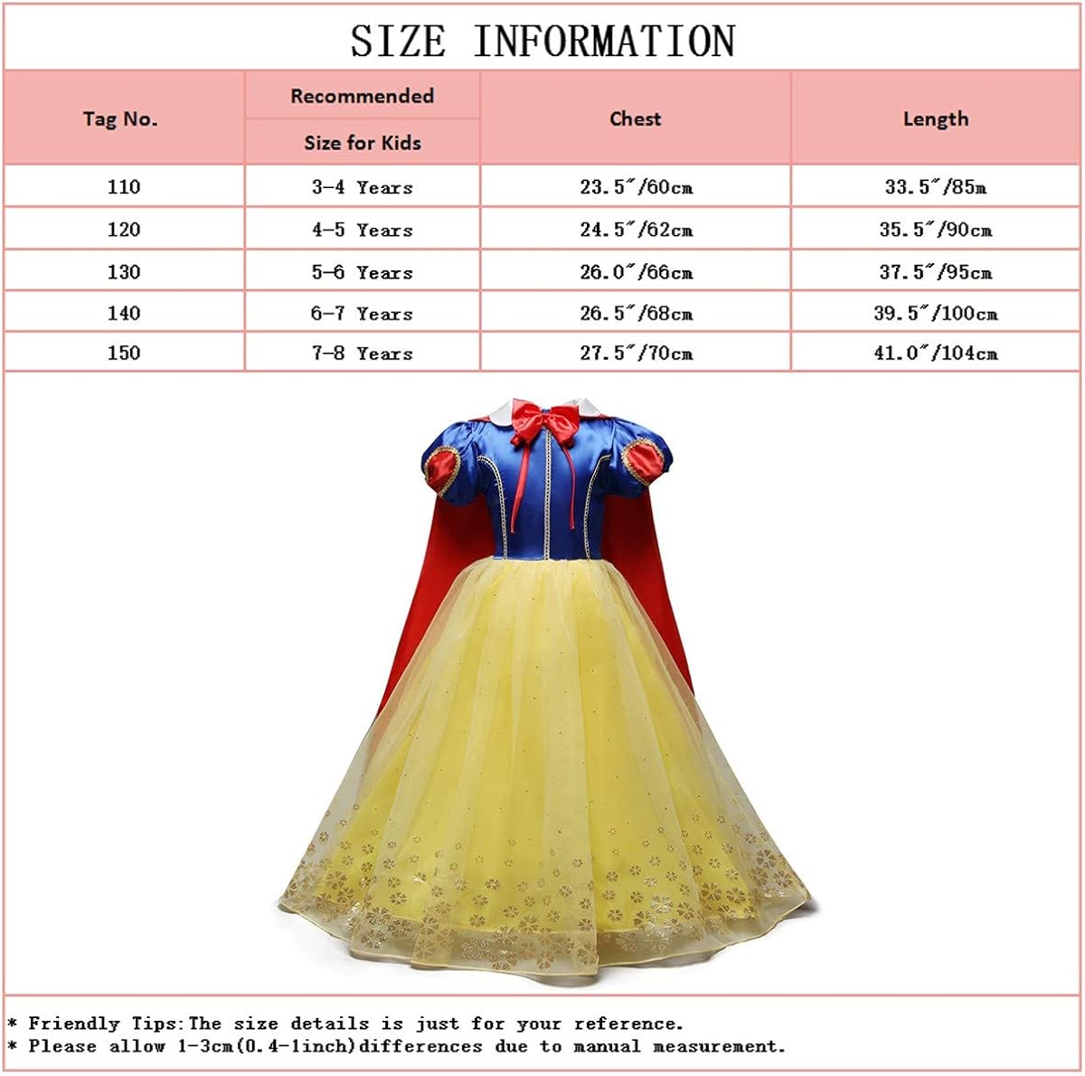 Miniatura 6 de CinheyU Vestido de cumpleaños de princesa para niñas disfraz de blanco nieve para Halloween Navidad disfraces de fiesta de cosplay con accesorios