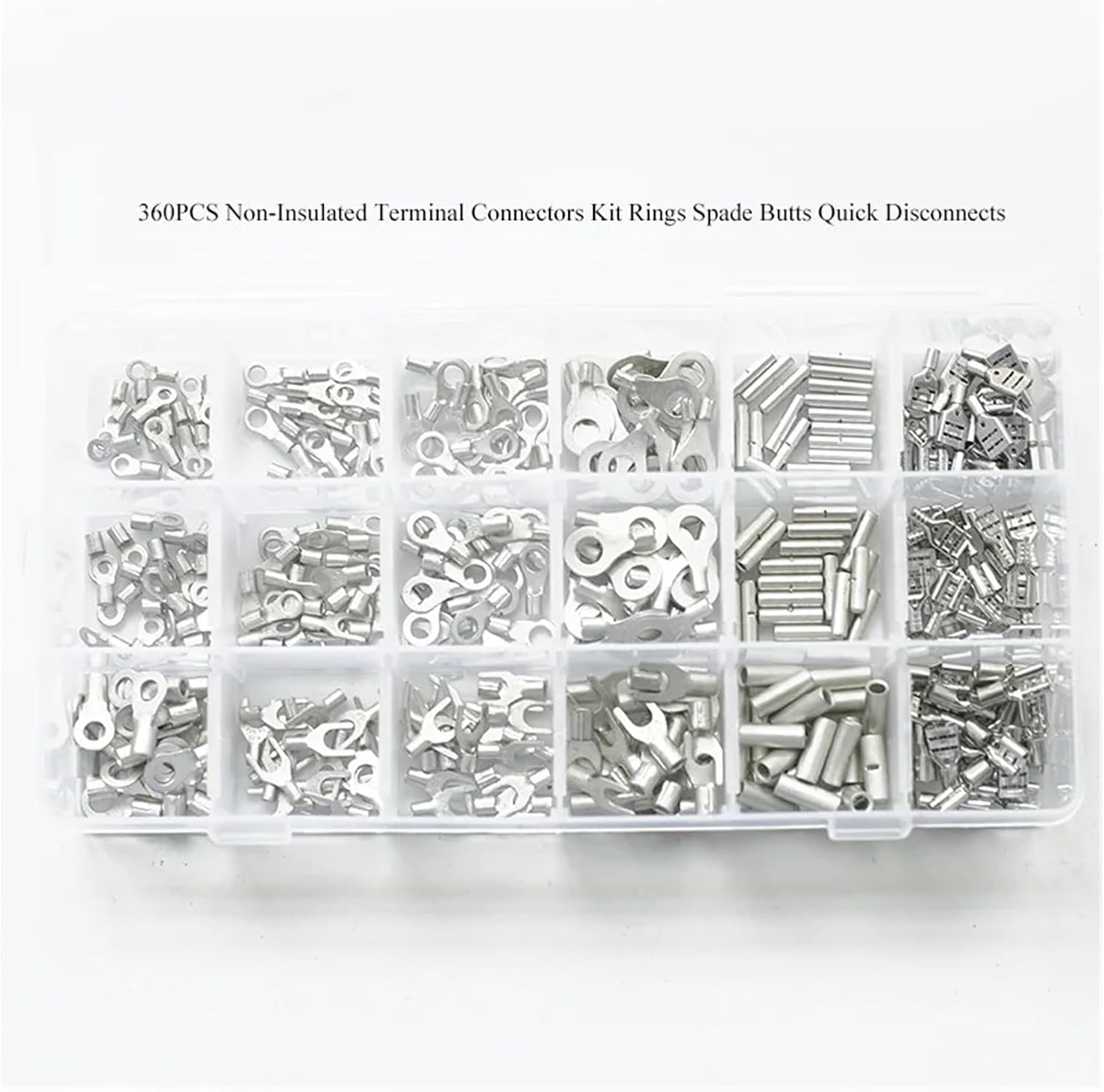 360 Pcs Cold Naked Non-Insulated Ring Fork O/Y/U-Type Terminals Assortment Kit Cable Crimp Spade Connector