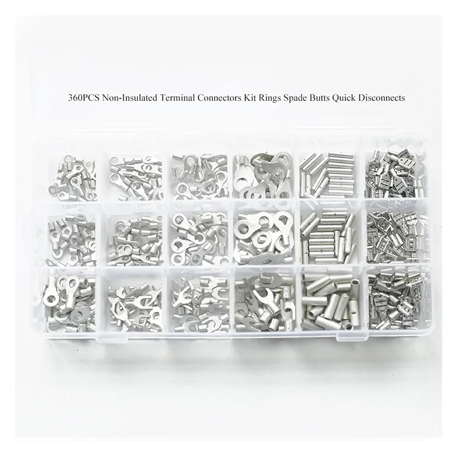 360 Pcs Cold Naked Non-Insulated Ring Fork O/Y/U-Type Terminals Assortment Kit Cable Crimp Spade Connector VUQLDHAYZ