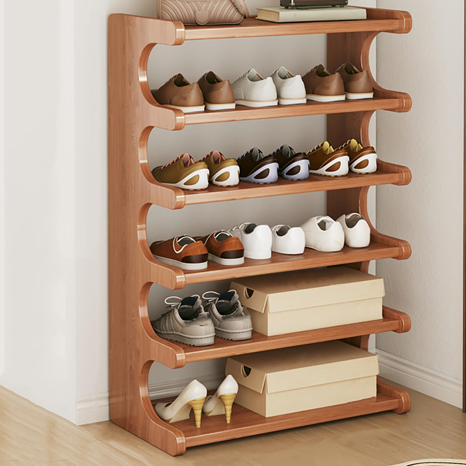 Étagère à chaussures en bambou 6 niveaux grande capacité 60 cm