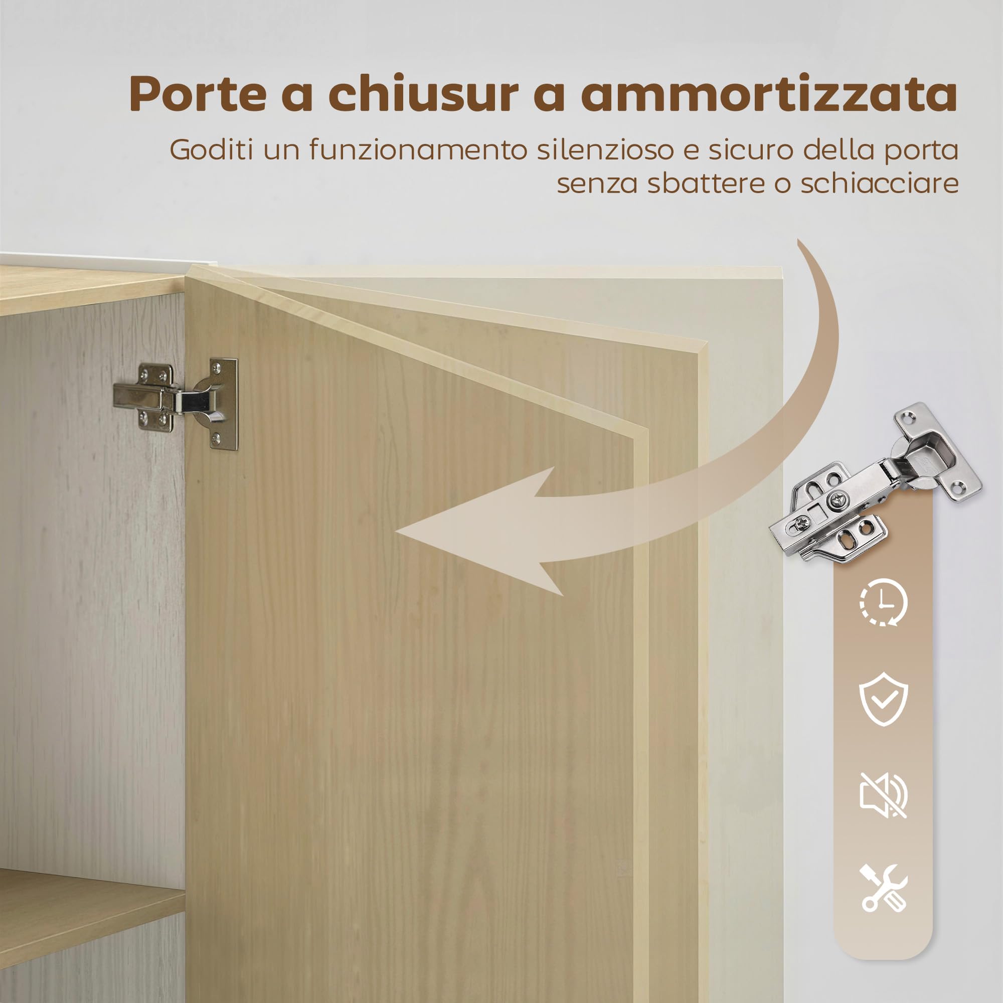 HOMCOM Credenza Cucina, Mobile Cucina 6 Scomparti Bianco e Color Legno | Credenza Buffet, Ante a Chiusura Ammortizzata, Soggiorno, Salotto, Sala da Pranzo