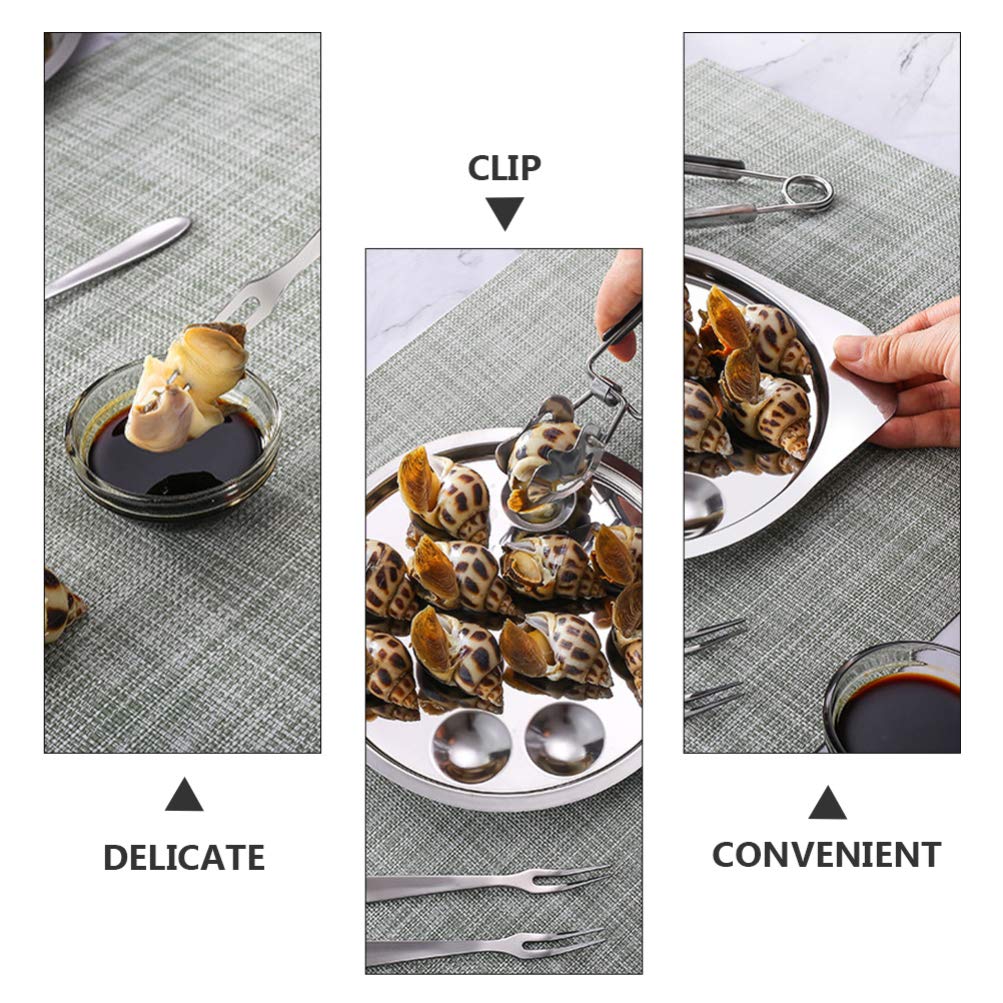 Cabilock 1 Satz Schneckenteller mit Edelstahl Clip Schneckenschale Metall 12 Löcher Schneckenplatte Schneckenpfanne Serviergeschirr für Zuhause Restaurant Hotel Küche BBQ Silber
