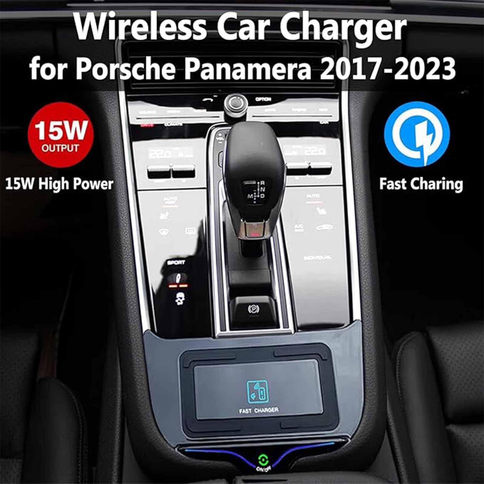 Samochodowa Bezprzewodowa ładowarka dla Porsche Panamera 2017-2023,Indukcyjna ładowarka Bezprzewodowa,15W Szybki Bezprzewodowy Stojak ładowania Qi-certyfikowany,Konsole Centralne A(Color:22-23)