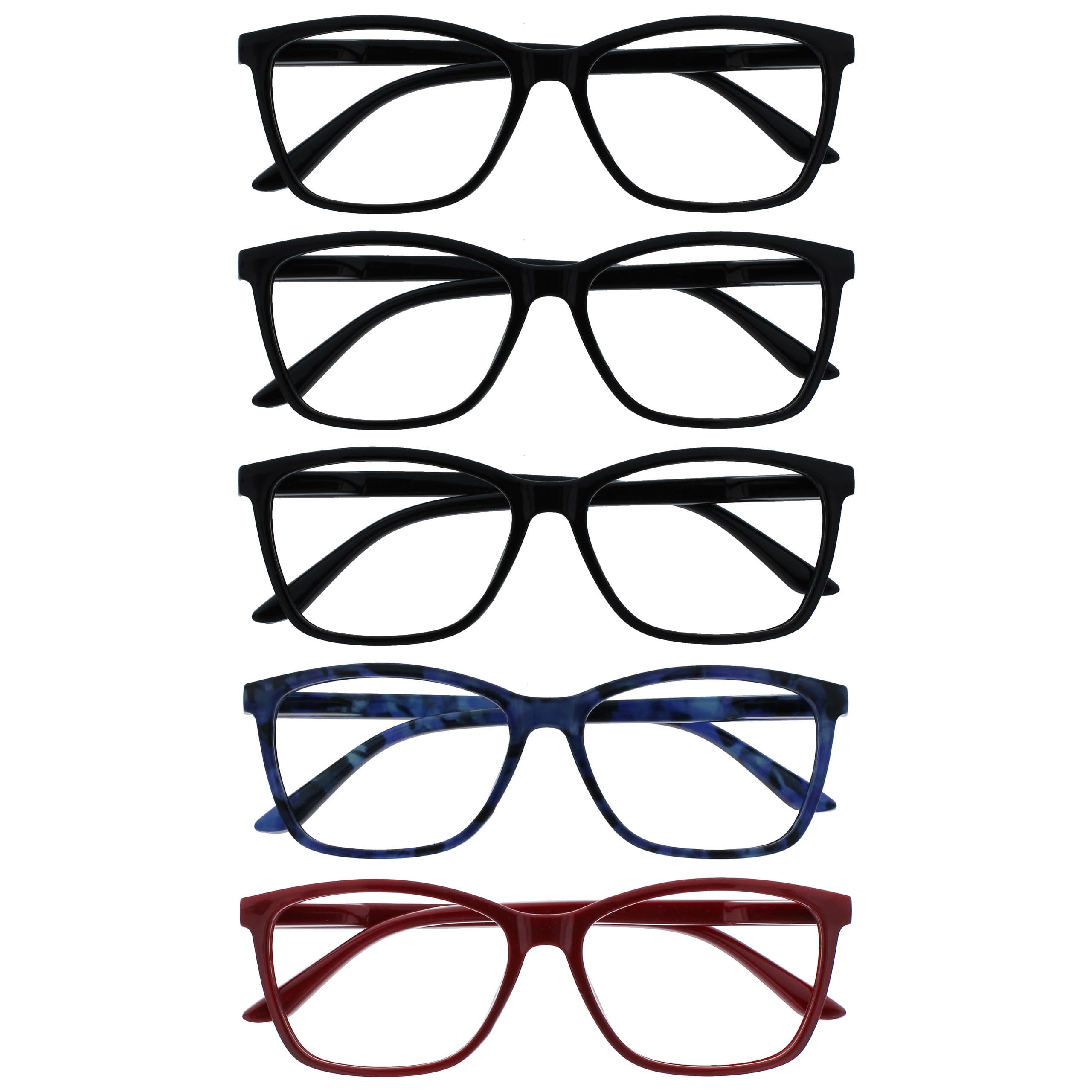 OPULIZE ART Reading Glasses for Women Men - 5 Pack - Large Rectangular Frame - Spring Hinges - Black - Blue Tortoiseshell - Dark Maroon +3.50