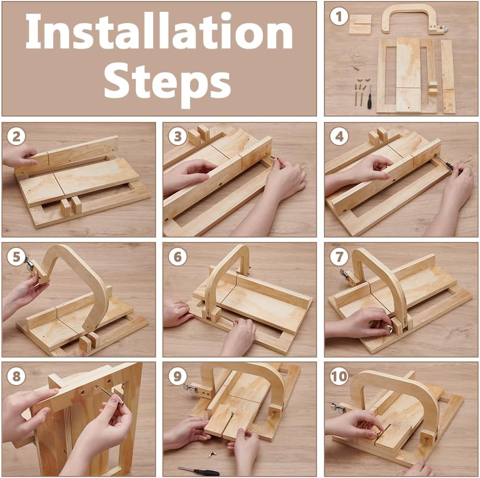 UNICRAFTALE Wooden Soap Cutter for Soap Making Loaf Slicer Adjustable Handmade Soaps Making Supplies Cutter Slicer with Adjustable Cutting Wire for Candles Bread DIY Cuttings Tool 13.4"x9.8"x6.5"