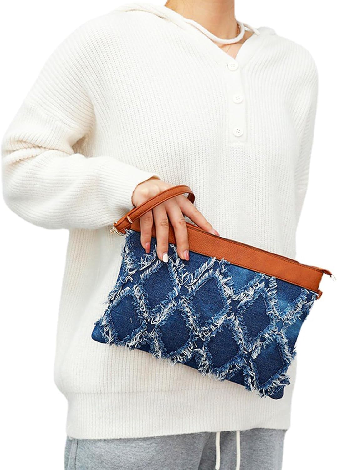 Clutch Purses for Women, Denim Fabric Envelope Package, Bohemian Plaid Pattern Clutch Bags, Handbags Suitable for Beach, Travel, Daily Matching