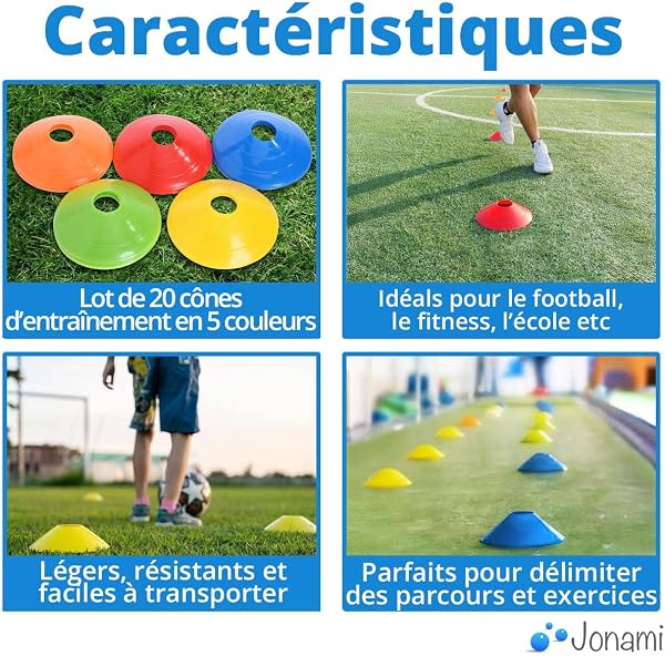Jonami 20Pcs Coupelles D’Entraînement Football Cônes Marquage Slalom Accessoires D’Entraînement Coordination – 5 Couleurs - 3