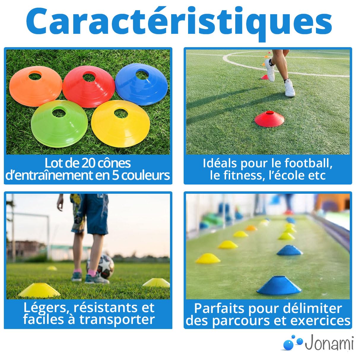 Jonami 20Pcs Coupelles D’Entraînement Football Cônes Marquage Slalom Accessoires D’Entraînement Coordination – 5 Couleurs - 3