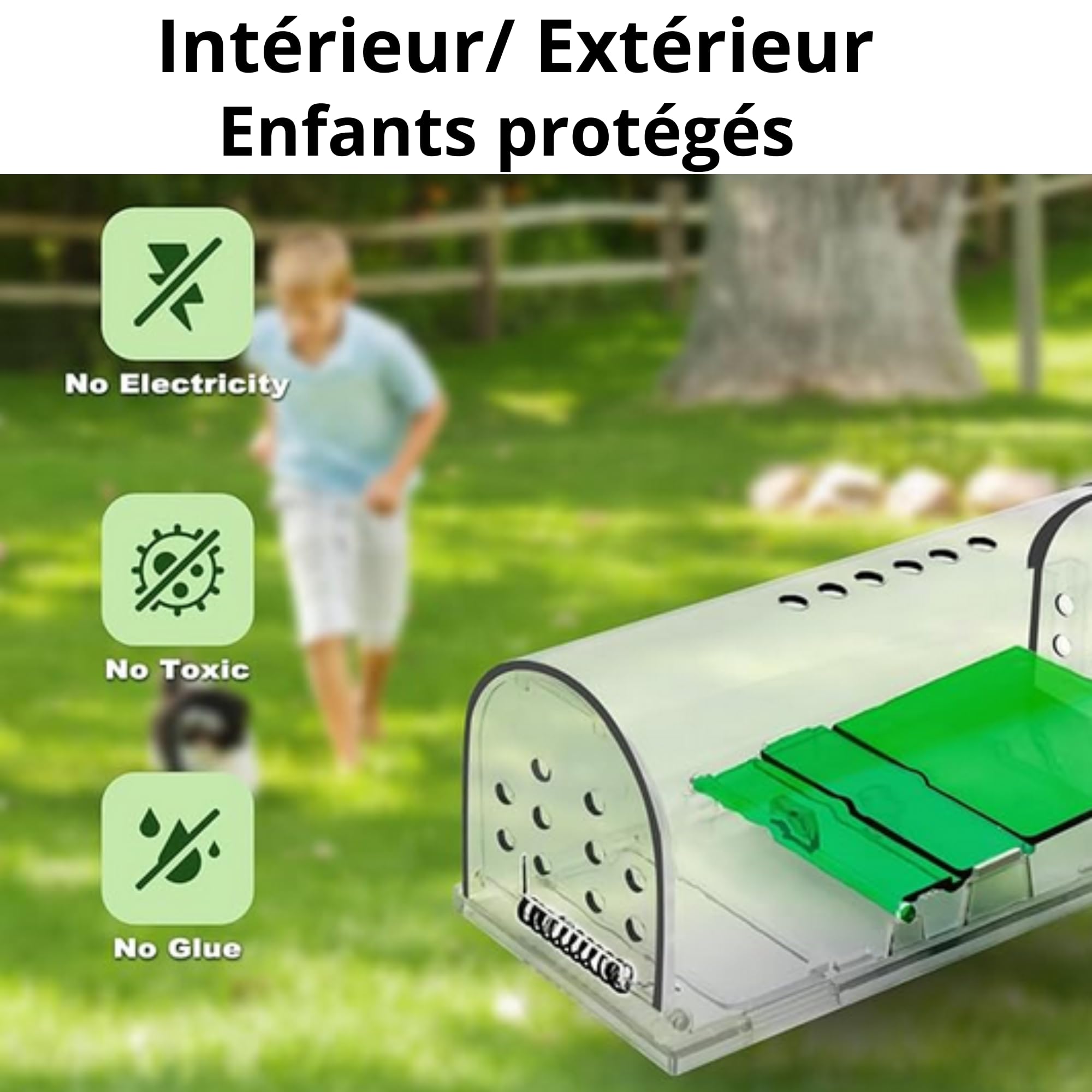 Piège à Souris vivantes Lot de 2 - boîte d'appât avec trous de ventilation et porte de sortie - Usage Intérieur et Extérieur Réutilisable